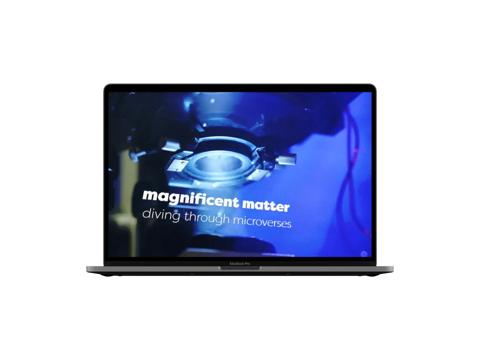 An original laptop mockup showing the Magnificent Matter teaser film.