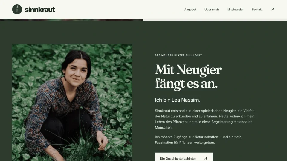 Lea Nassim in the existing portrait, presented in the new website layout.
